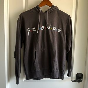 Embroidered Friends Womens Logo Black/Gray Hoodie Kangaroo Pocket Sweatshirt